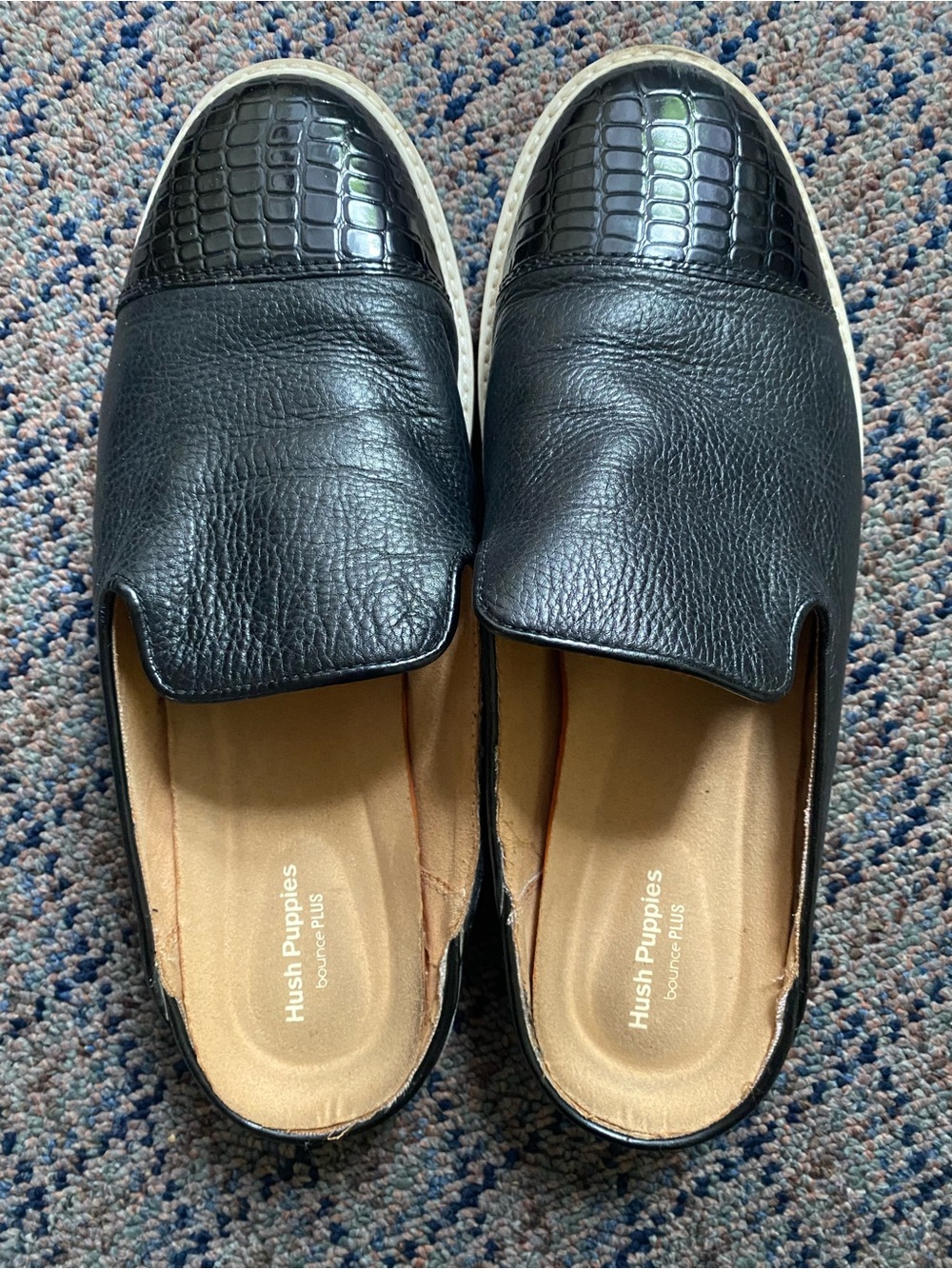 Hush Puppies Black Slip-On Loafers with Croc-Textured Toe